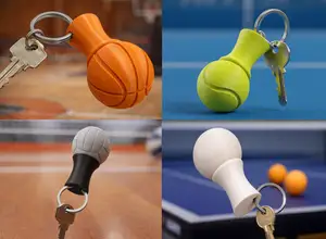 Tennis, Basketball, Volleyball, Ping Pong Ball Trophy Knob style keychains set