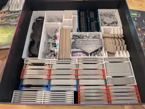 Nemesis Retaliation board game insert/organizer (remix) w/ sleeved cards, sangrevores, neoflesh, xyrians, support squad, stretch goals, terrain, untold stories 4, and acrylics