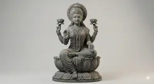 Goddess Lakshmi 3D Printable Statue – Detailed Mahalakshmi Hindu Sculpture on Lotus