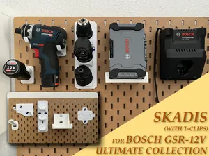 Skadis for Bosch GSR 12V (&18V) Screw Driver - Ultimate Set (incl. holders for Charger GAL, Battery GBA, Flexi Click GFA)