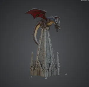 Dragon Perched on Gothic Cathedral Spire – Epic Fantasy Tower