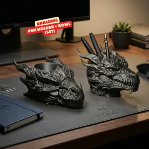 DRACONIS - PEN HOLDER + BOWL (SET) / GOTHIC DECOR / TOOLS / ORGANIZER / DESKTOP ORGANIZER SET