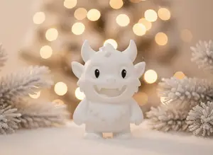 White Furry Horned Monster Wide Grin Toy