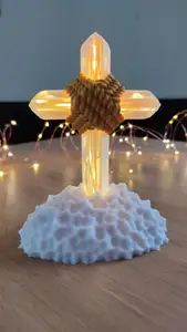 Crystal Cross with Rope center part - as wall hanger, pendant or with a stand