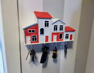 KeyNest Key Hanger - House-Shaped Shelf with Hooks and Drawers for Entryway Essentials