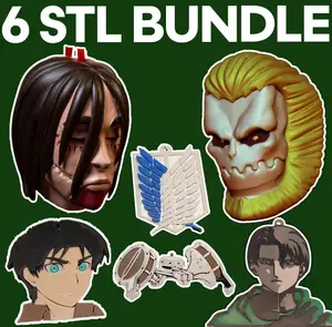 Attack on Titan Christmas Ornament 6 STL Bundle. Eren head, Jaw Titan, Levi, Wings of Freedom, ODM Gear, Eren S1