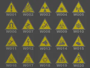 ISO 7010 Warning sign collection (complete) / Warnzeichen Sammlung (vollständig) (W001 - W067)
