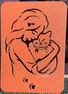 Girl with a Cat - Template Stencil for drawing and painting