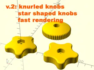 Parametric knob for metric hex nuts and Allen bolts - knurled and star shape - Knauf, Drehgriff, Sterngriff für metrische Sechskant und Inbusschrauben