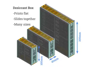 Large tall rectangular desiccant container box with funnel