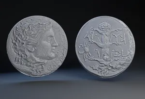 6-5th century BCE silver coin from the Greek city of Cyrene : Silphium and Magas