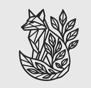 Geometric Fox 2D Wall Art – Nature-Inspired Modern Decoration for 3D Printing, Leafy Silhouette