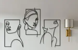 Abstract Woman Faces Wall Art | Minimalist Line Art | Fashion Decor Set | No Supports