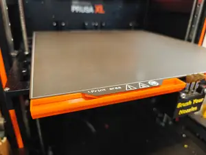 Prusa XL filament purge catch tray for 6x3mm round magnets with room for up front nozzle cleaning brushes.