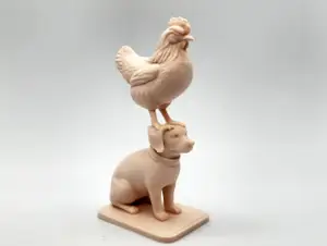 Chicken Standing on Dogs Head Figure