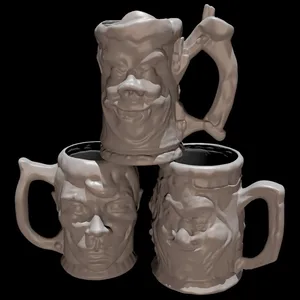 Set of Wooden Face Beer Mugs