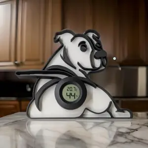 Staffordshire Bull Terrier with an air and humidity sensor