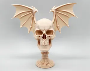 Skull with Dragon Wings on Pedestal