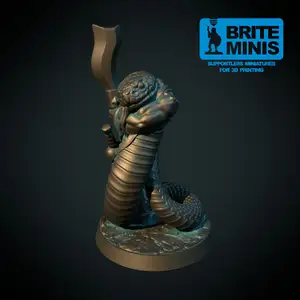 Snake man with halberd 28mm (supportless, FDM-friendly)