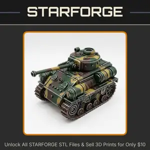 28mm WW2 Era Tank Model with Detailed Turret and Tracks StarForge Kits 3D Print STL File