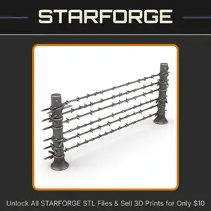 28mm WW2 WW1 Barbed Wire Fence Post Defense Fortification StarForge Kits 3D Print STL File
