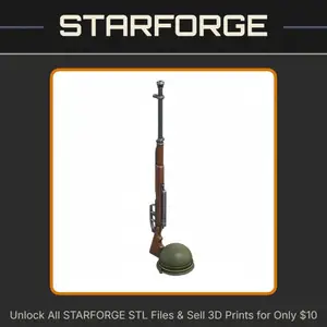 28mm WW2 Rifle with Helmet and Base Display StarForge Kits 3D Print STL File