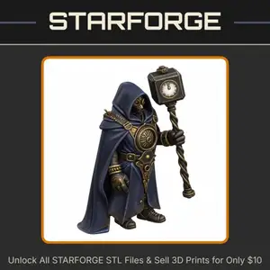 28mm Steampunk Hooded Timekeeper With Clock Staff and Intricate Armor Details StarForge Kits 3D Print STL File