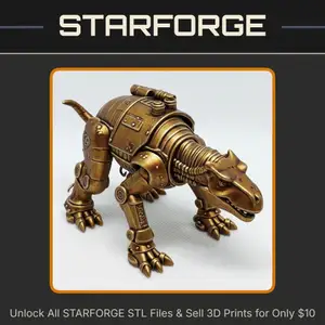 28mm Mechanical Dinosaur Creature with Armored Plates and Clawed Feet StarForge Kits 3D Print STL File