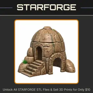 Stone Fortress Dome Pet Hide with Staircase for Reptiles and Small Animals StarForge Kits 3D Print STL File