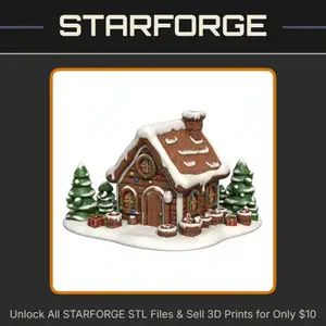 Cozy Gingerbread House with Snowy Trees for Christmas Decor StarForge Kits 3D Print STL File
