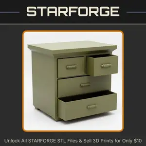 Bedside Drawer Style Desk Organizer with Pull-Out Drawer for Coins and Trinkets StarForge Kits 3D Print STL File