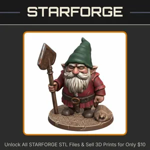 28mm DND Fantasy Mini Classic Gnome Dwarf Holding Spade StarForge Kits 3D Print STL File