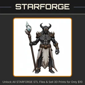 28mm DND Horned Battle Mage with Magical Staff Fantasy Miniature StarForge Kits 3D Print STL File