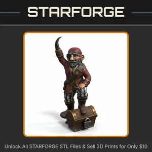 28mm DND One-Eyed Pirate Gnome with Hook Hands Fantasy Miniature StarForge Kits 3D Print STL File
