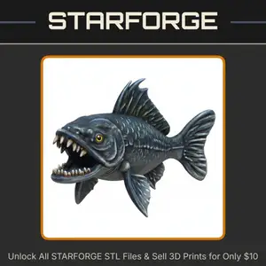 28mm DND Sharp-Toothed Bloodthirsty Predator Fish Fantasy Miniature StarForge Kits 3D Print STL File
