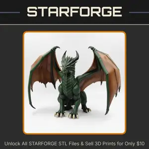 28mm DND White Dragon Wings Spread Scales Spiked Tail Fierce Stance StarForge Kits 3D Print STL File