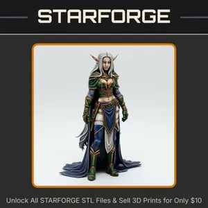 28mm DND Elven Sorceress Flowing Robes Staff Long Hair Pointed Ears StarForge Kits 3D Print STL File