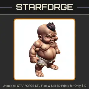 Chubby Baby Muscle Man Parody Figurine with Mohawk and Shorts StarForge Kits 3D Print STL File