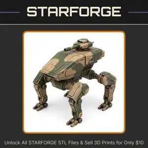 28mm Futuristic Quadrupedal Mech Robot with Articulated Legs and Mounted Cannon StarForge Kits 3D Print STL File