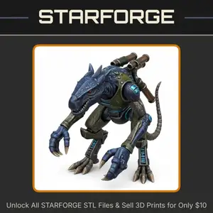 28mm Futuristic Mech Dinosaur with Armored Plates and Missile Launchers StarForge Kits 3D Print STL File
