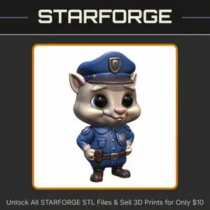 Cute Police Officer Racoon Figurine with Uniform and Badge StarForge Kits 3D Print STL File