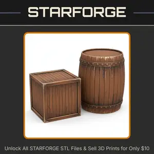 28mm Fantasy Mini Miniature Barrel and Crate for DND Tabletop Wargame Terrain StarForge Kits 3D Print STL File