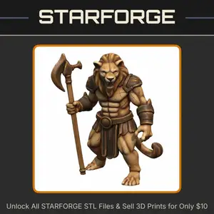 28mm DND Lion Beast Warrior with Battle Axe Miniature StarForge Kits 3D Print STL File