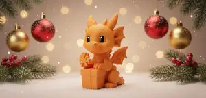 Dragon with Flower Gift Box Holiday Figure