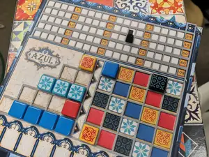 Azul boardgame board overlay tile slots and score keeping peg