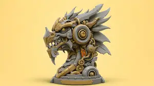 Mechanical Dragon Statue Futuristic Steampunk Dragon Head