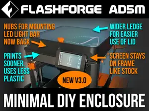 New v3.0 of top riser set for Flashforge Adventurer 5M (AD5M) Minimal DIY Enclosure - prints faster, uses less plastic - and more
