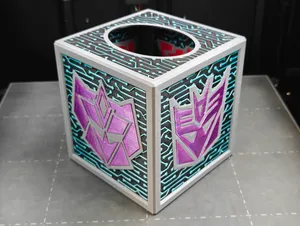 Transformers G1 and G2 Autobots and Decepticons Logos on a Kleenex Tissue Box Cover