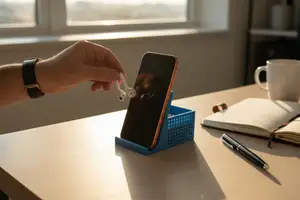Phone Stand Organizer | Desk Dock with Storage Tray for Earbuds & Accessories