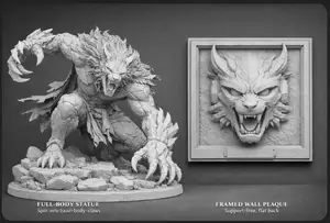 BlazeClaw – Rare Berserker (Full-Body Statue + Framed Wall Mask Plaque) | Print-Ready